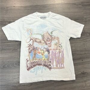 Travis Scott White Graphic Short Sleeve T-Shirt with Multicolor Circus Design